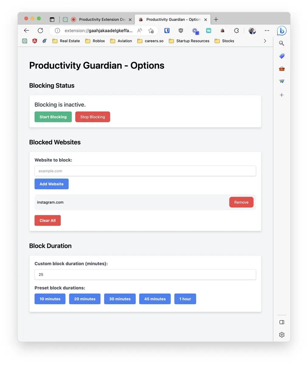 Chrome Extension options page.